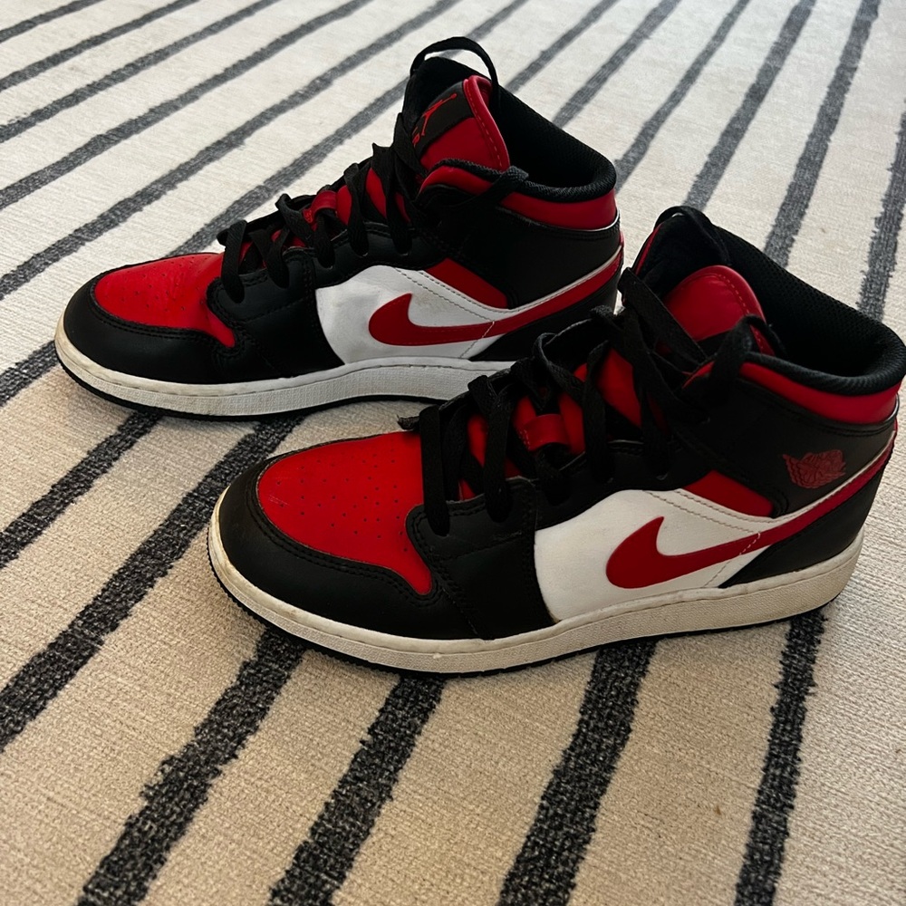 Air Jordan 1 Mid - red, black and white. Boys size 6.5